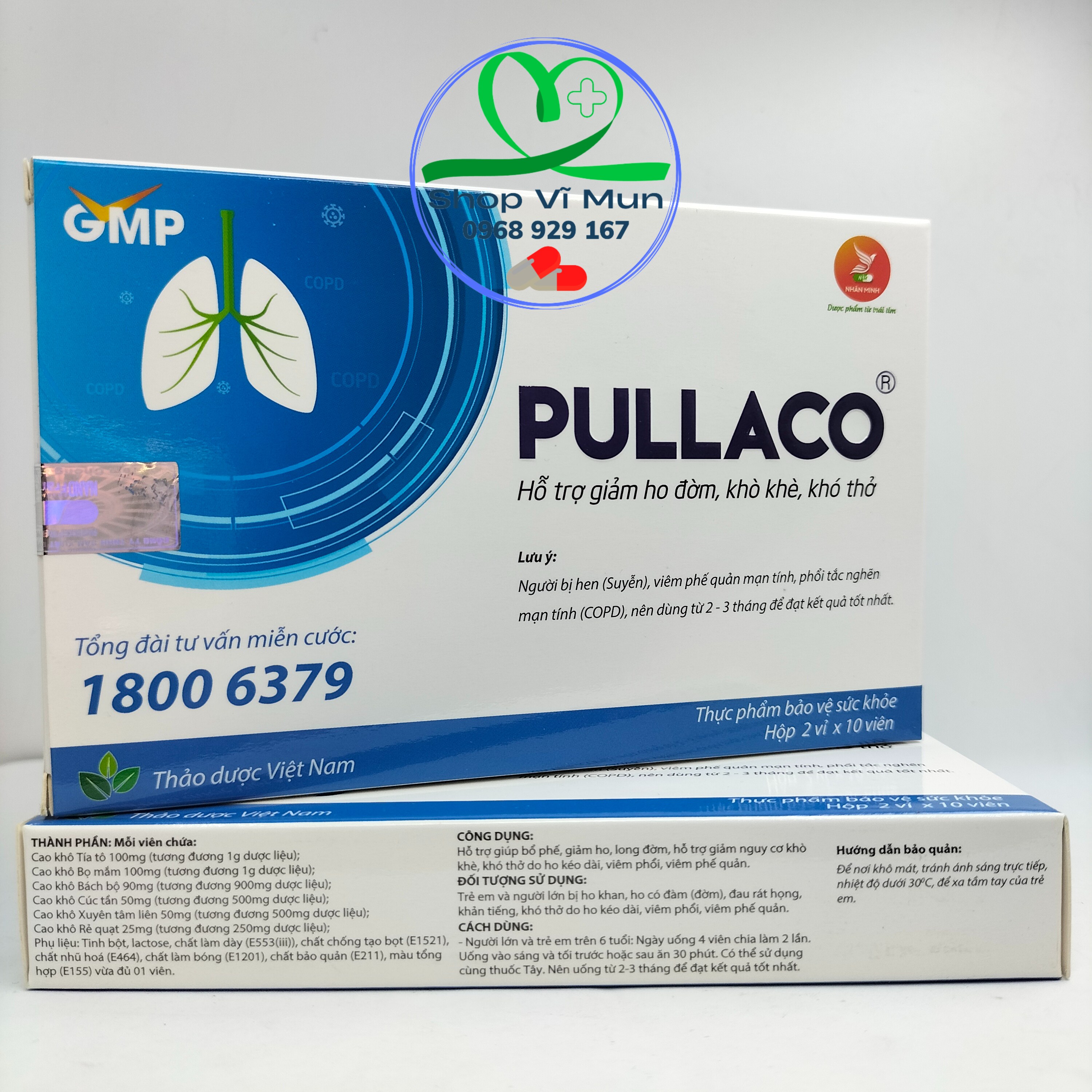 PULLACO giúp bổ phế, long đờm, giảm ho hộp 20 viên
