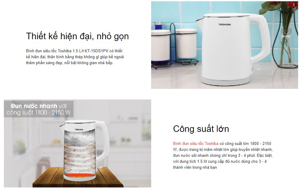 Bình đun siêu tốc Toshiba 1.5 Lít KT-15DS1PV