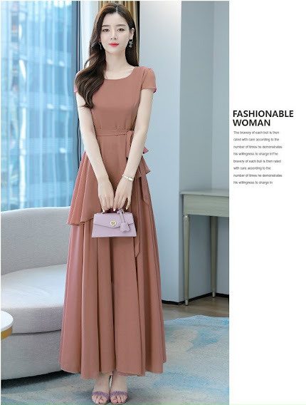 Long Stuffed Dress with Ruffled Hem and Tie-Waist