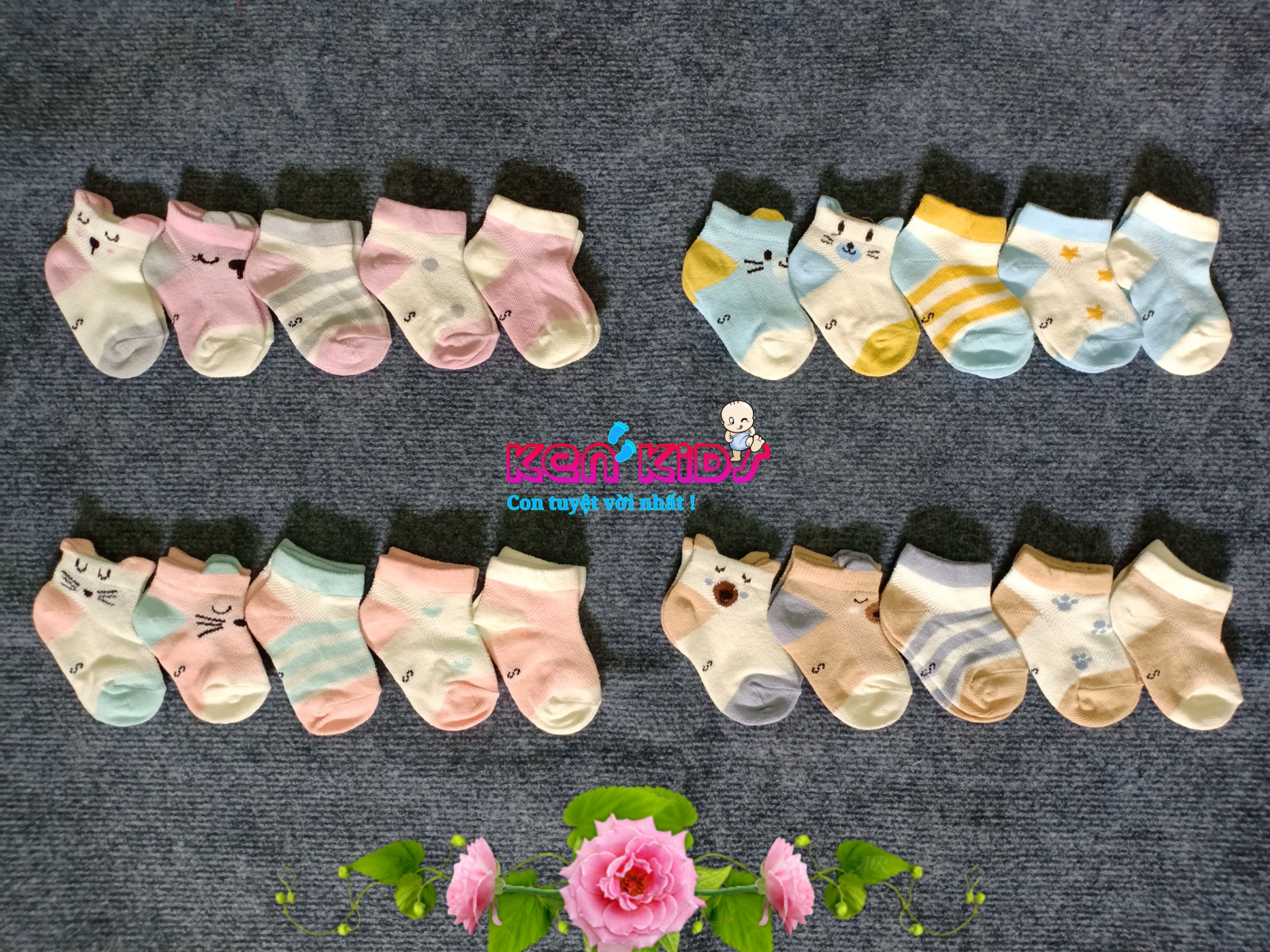 (S, M) Set 5 tất lưới cổ ngắn cho bé