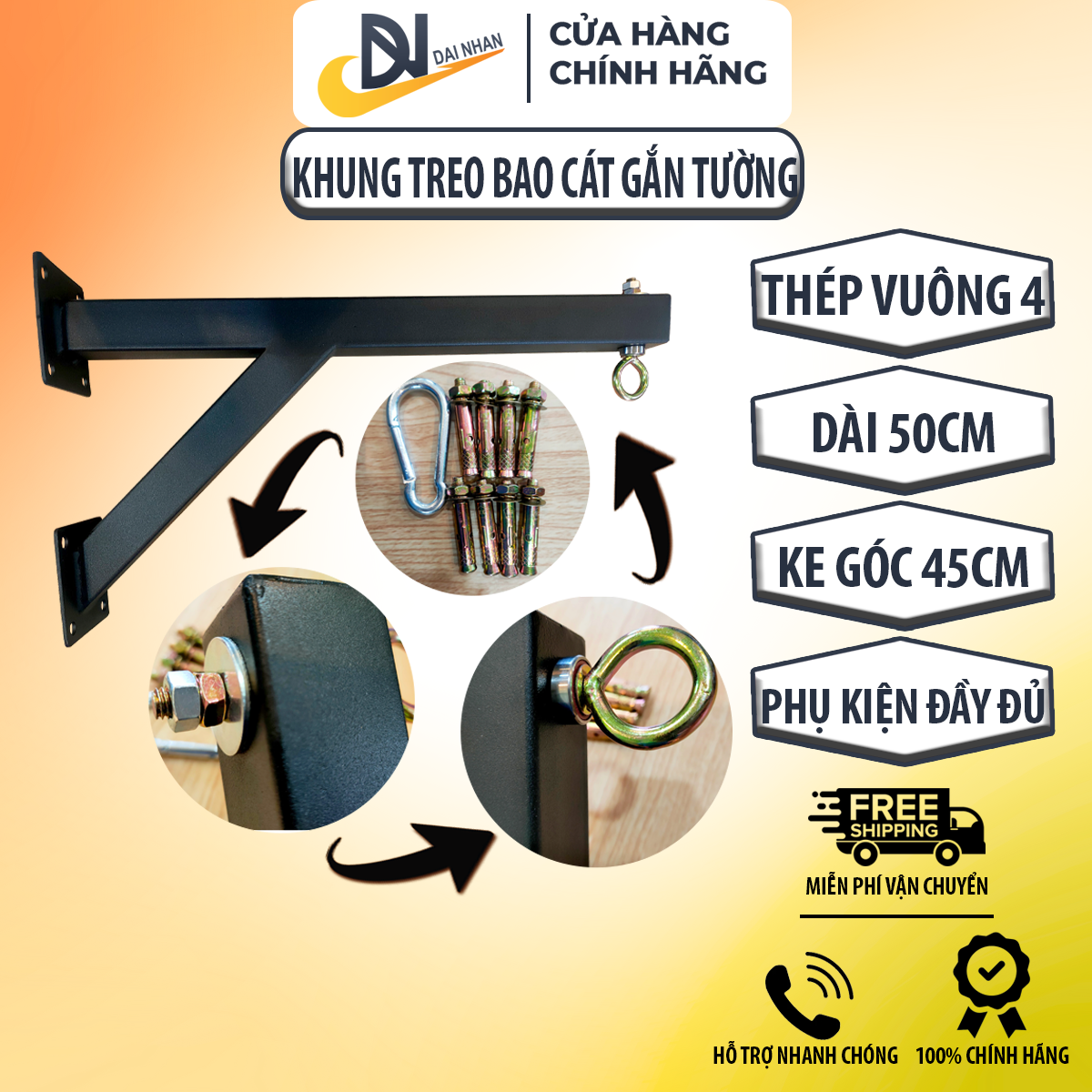 Khung treo bao cát đơn gắn tường (cải tiến có bạc đạn xoay chống xoắn bao cát, vặn khung)
