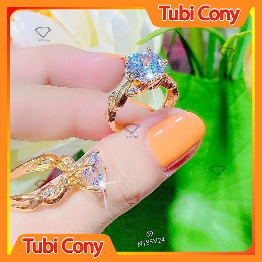 Nhẫn nữ mạ vàng kiểu xoắn đính đá hột đỏ , hột trắng mạ vàng 18 N785 -69 Tubi Cony