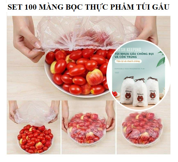 TÚI 100 MÀNG BỌC THỨC ĂN CO DÃN TÁI SỬ DỤNG ( Túi Gấu )