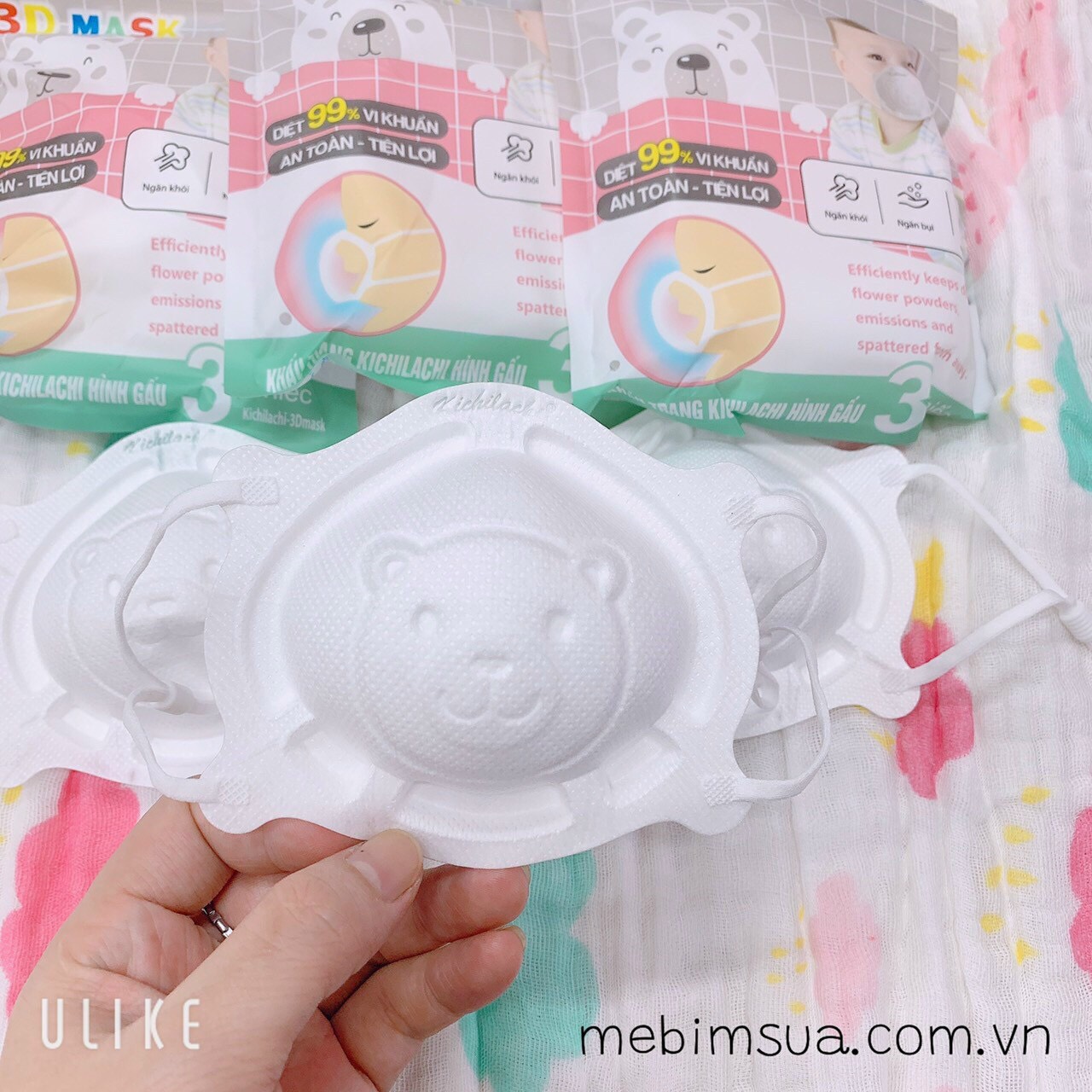 Khẩu trang gấu Kichi cho bé sơ sinh set 3 cái