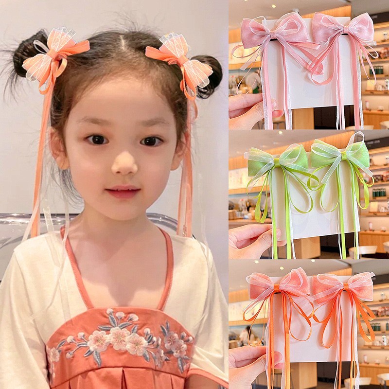 Set 2 Kẹp Tóc Nơ Tua Rua Cho Bé Gái