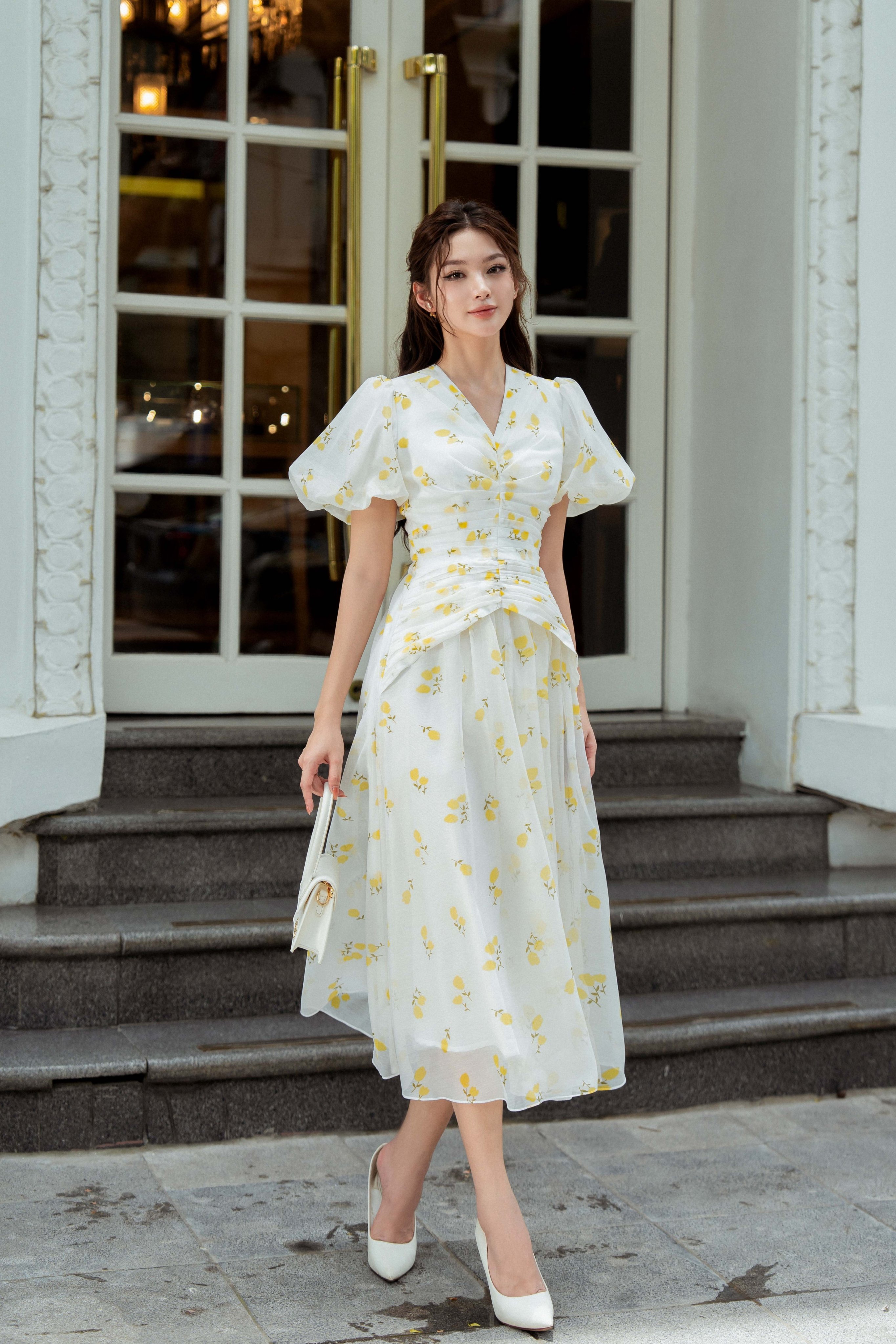 SÒ VINTAGE - VIOLA đầm tay phồng xếp li