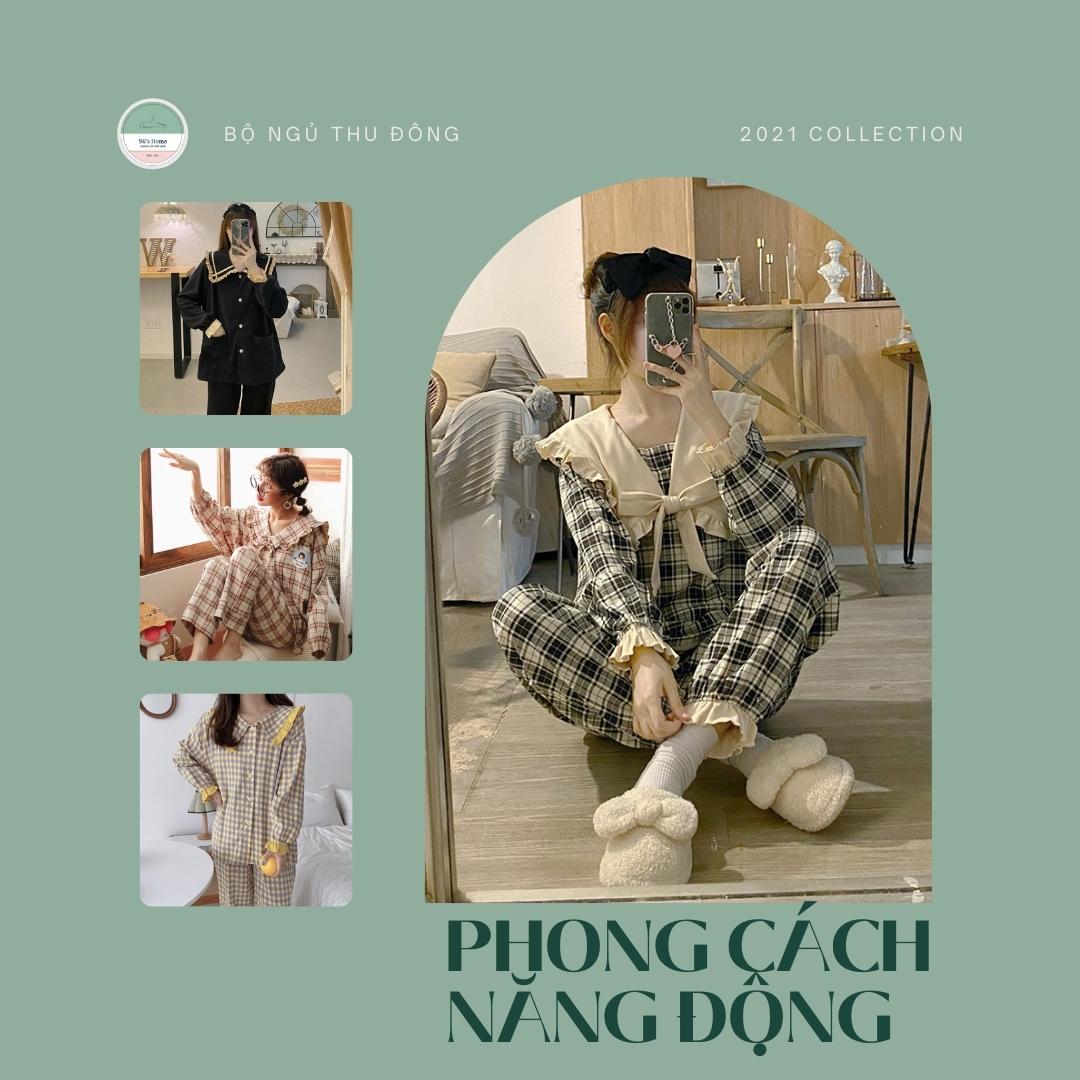 [Freeship]Bộ đồ ngủ nữ thu đông dài tay mặc ở nhà