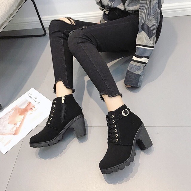 bốt nữ da lộn gót 5p mềm mại đế cao su ( HÓT)