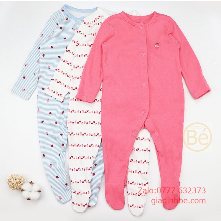 Set 3 cái Áo liền quần bé gái body liền tất Sleepsuit sơ sinh GEORGE newborn xuất dư