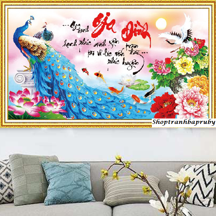 Tranh thêu cha mẹ đôi công x8372 kích thước 100 x 50 cm