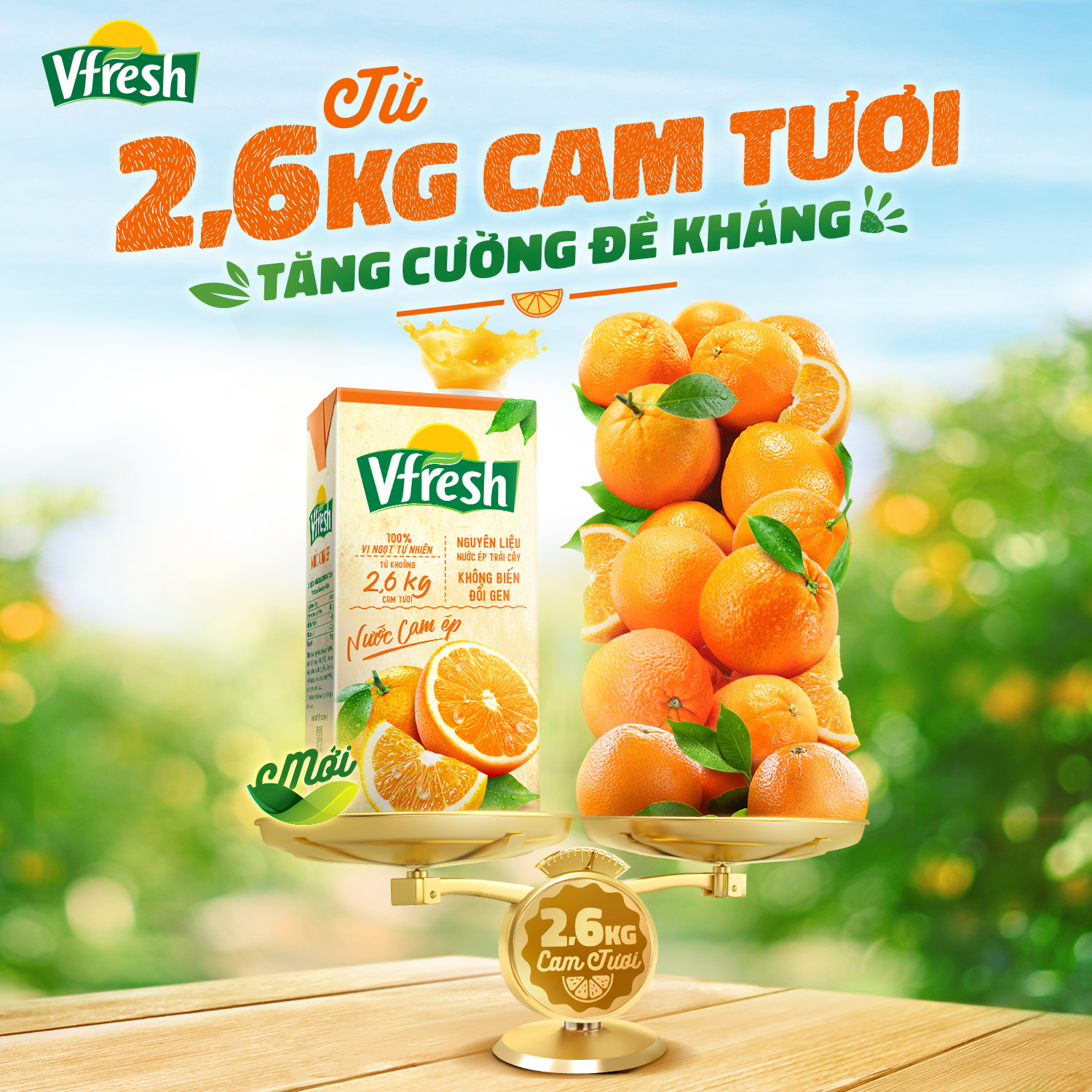 Thùng 12 hộp Nước Vfresh cam ép 100% Hộp giấy 1L