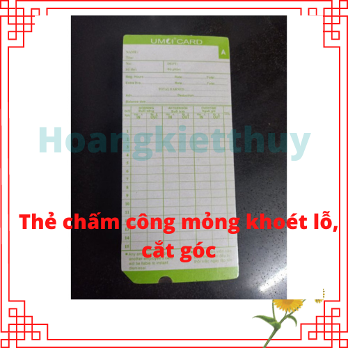 Thẻ chấm công giấy Anh- Việt mỏng khoét lỗ, cắt góc