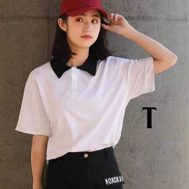 Áo polo trắng lé cổ đen cá tính dtr0919