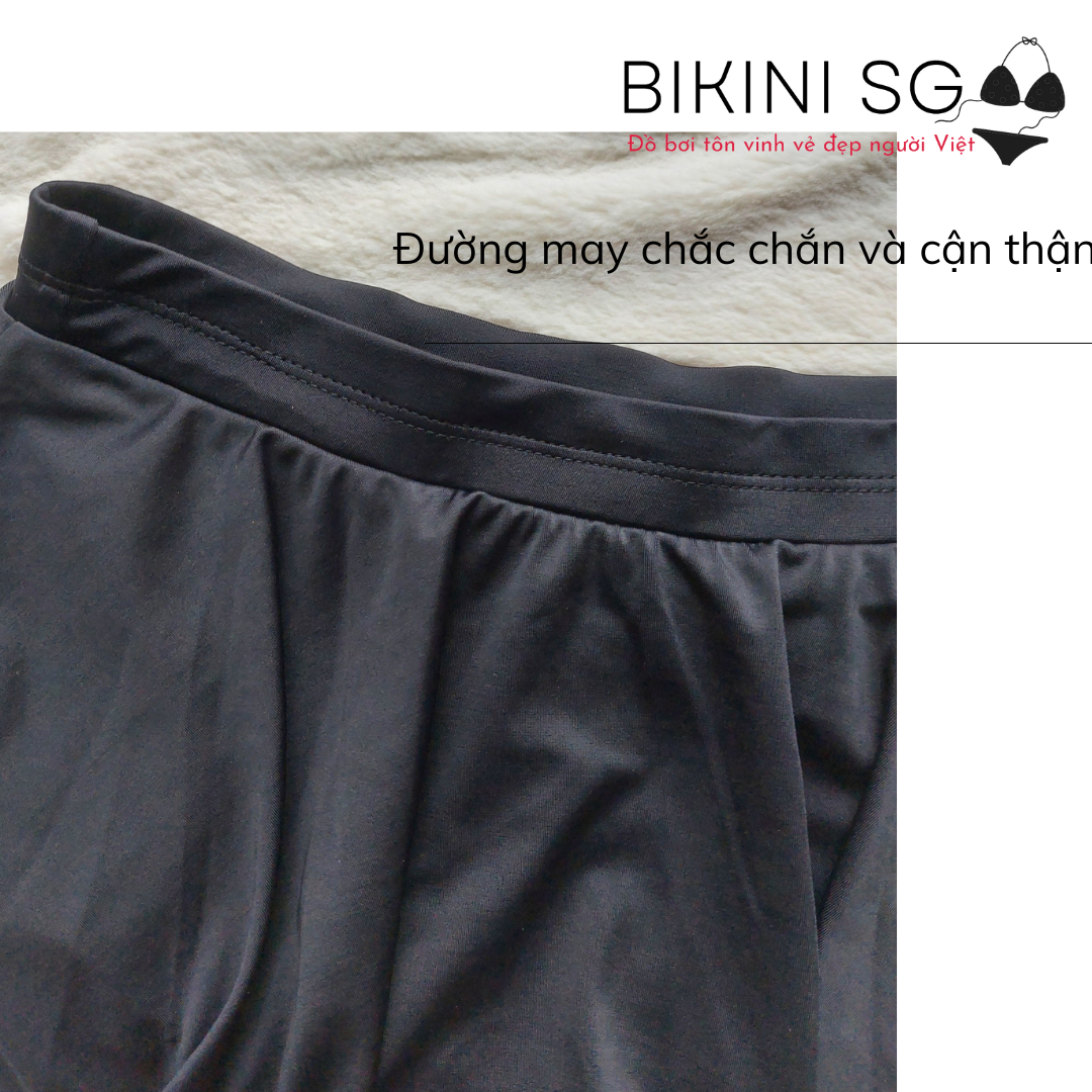 Đồ bơi nữ kín đáo bikini 2 mảnh tay dài phối chân váy xòe màu đen phong cách hàn quốc đi biển đẹp ÁO TẮM SG