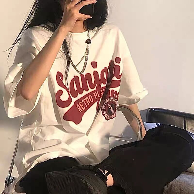 2022美式复古白色短袖T恤女夏季宽松韩版潮ins原宿风半袖上衣服潮