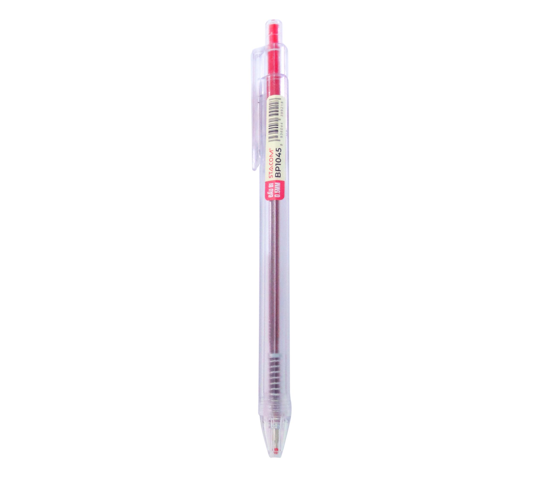 [Combo 10 Cây] Bút Bi Mực Semi Dạng Bấm Thân Nhám STACOM - BP1045 - Với Đầu Ngòi 0.5mm Cùng 3 Màu Mực: Xanh - Đỏ - Đen, Có Thanh Cài Áo Tiện Lợi