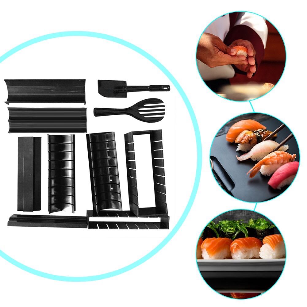 Bộ Dụng Cụ Làm Sushi 10 Món, Bộ Làm Sushi Bộ Cuộn Cơm Khuôn Bếp Dễ Dàng, Dụng cụ cuộn sushi bằng nhựa Nhật Bản chất liệu an toàn bề mặt chống dính không làm nát cuộn cơm.