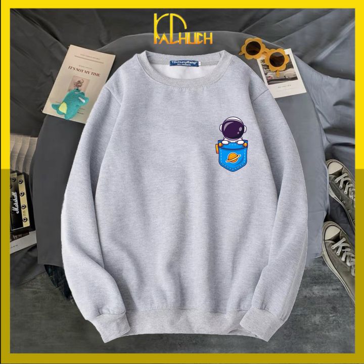 [Hoàn Tiền 15%] Áo sweater in logo phi hành gia bên ngực, vải nỉ