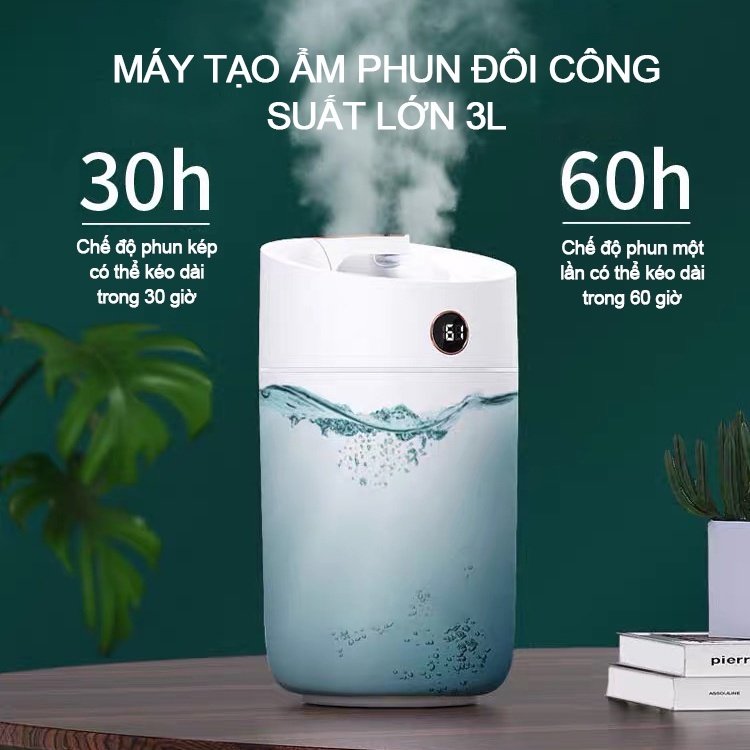 Máy Xông Tinh Dầu Phòng Ngủ Dung Tích 3000ml Máy Khuếch Tán Tinh Dầu Thơm Phòng 2 Vòi Kép Giúp Tỏa Hương Thơm Mát Đuổi Muỗi, Đuổi Côn Trùng