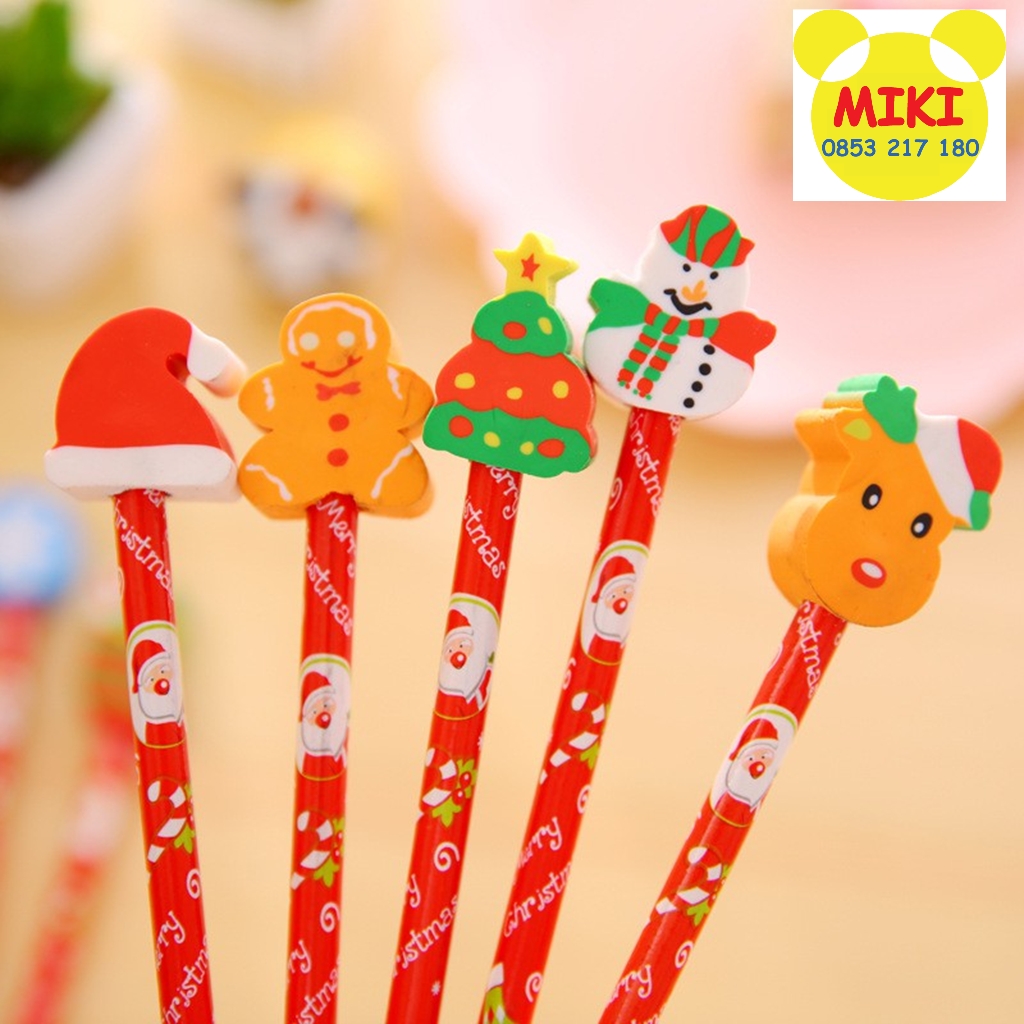 [10 cây] BÚT CHÌ ĐẦU GÔM NOEL (Đồ dùng dạy học Miki)