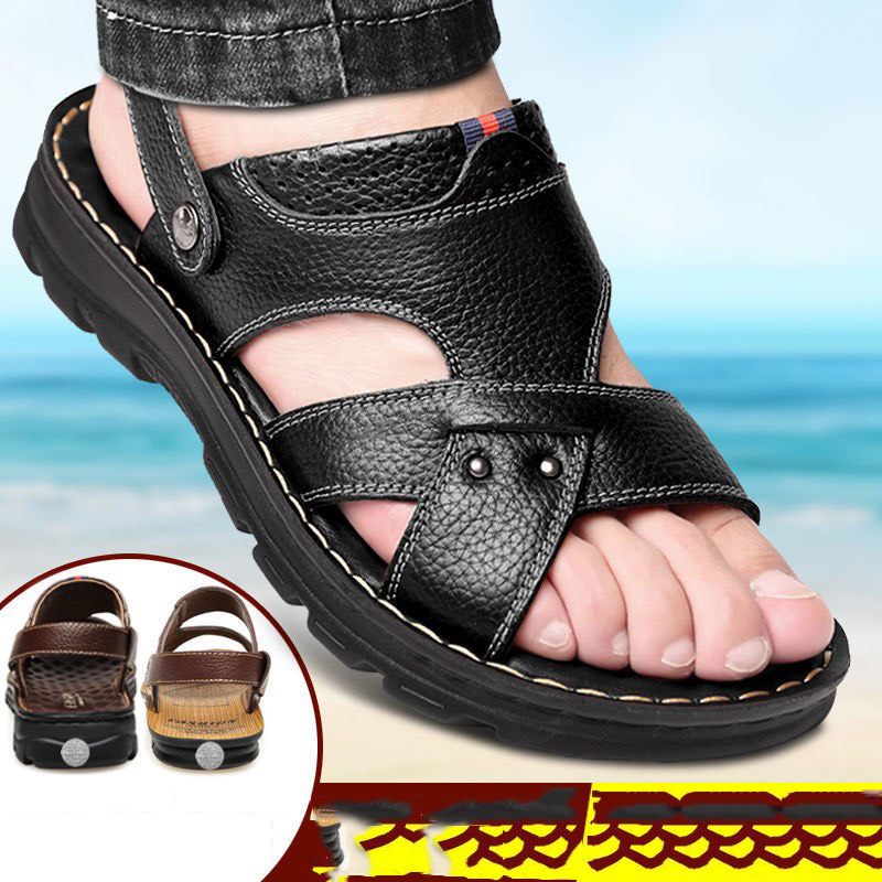 HOÀN TIỀN 15% - Sandal Quai Chéo Nam Da Bò Đế Khâu Dép Quai Hậu Phong Cách Lịch Lãm