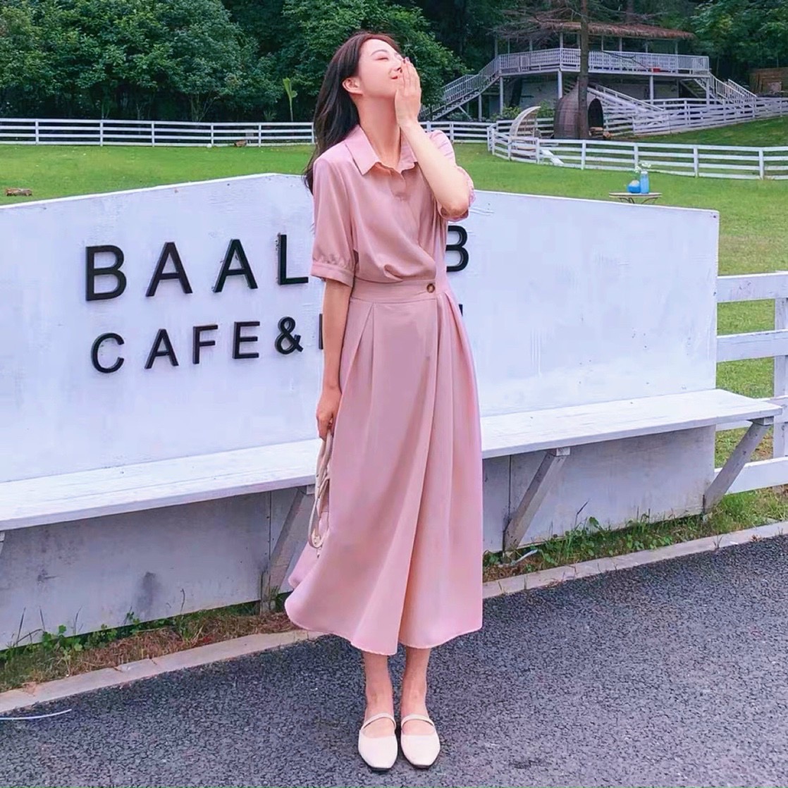 Đầm váy sơ mi nút eo tay ngắn 8 màu