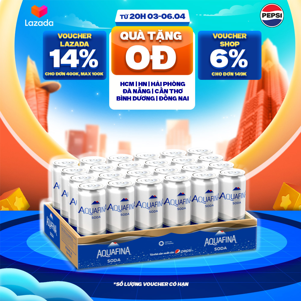 [SALE 15.7] Thùng 24 Lon Nước Uống Có Gaz Aquafina Soda (320ml/lon)