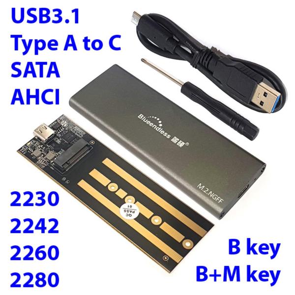 Box SSD M.2 SATA AHCI USB-A-C 3.1 Blueendless M280C - BX05