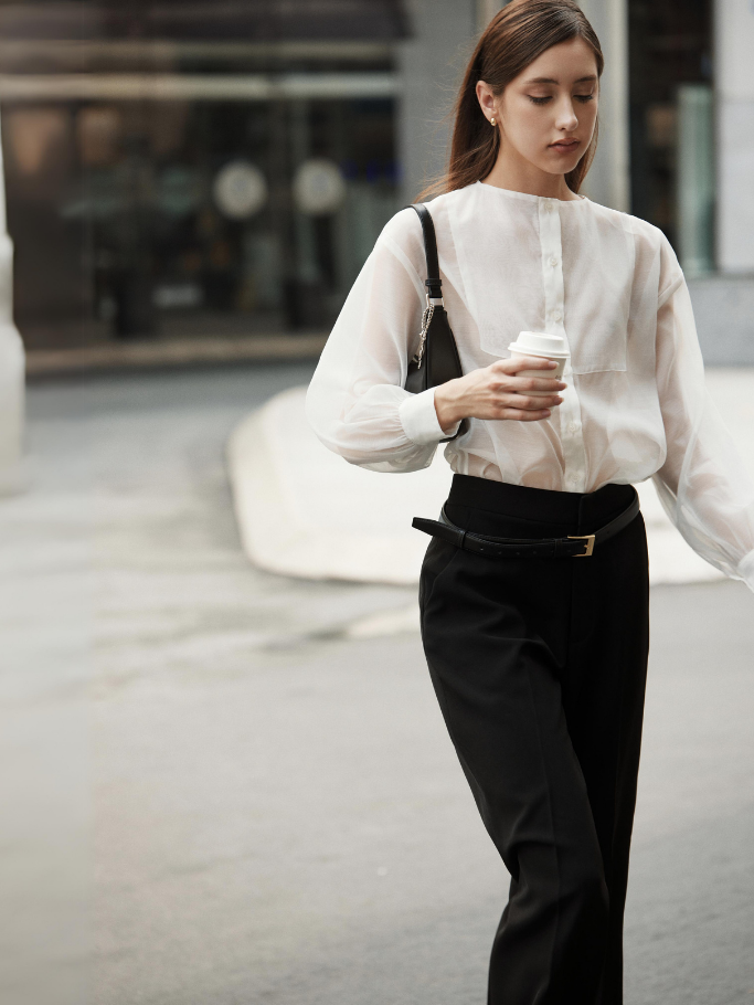 COCO SIN - Áo Sơ Mi Sheer Tay Phồng