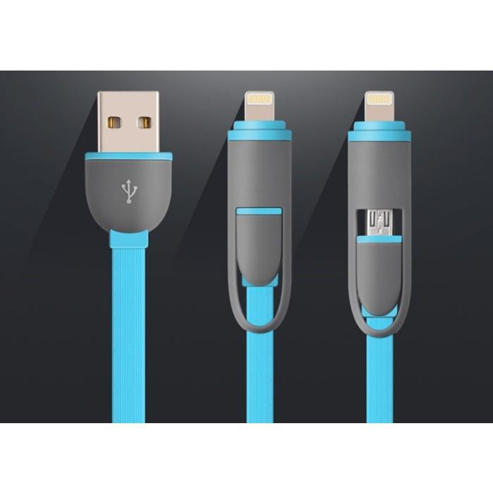 Cáp sạc đa năng 2 đầu chuẩn USB, lightning cho Iphone và Samsung