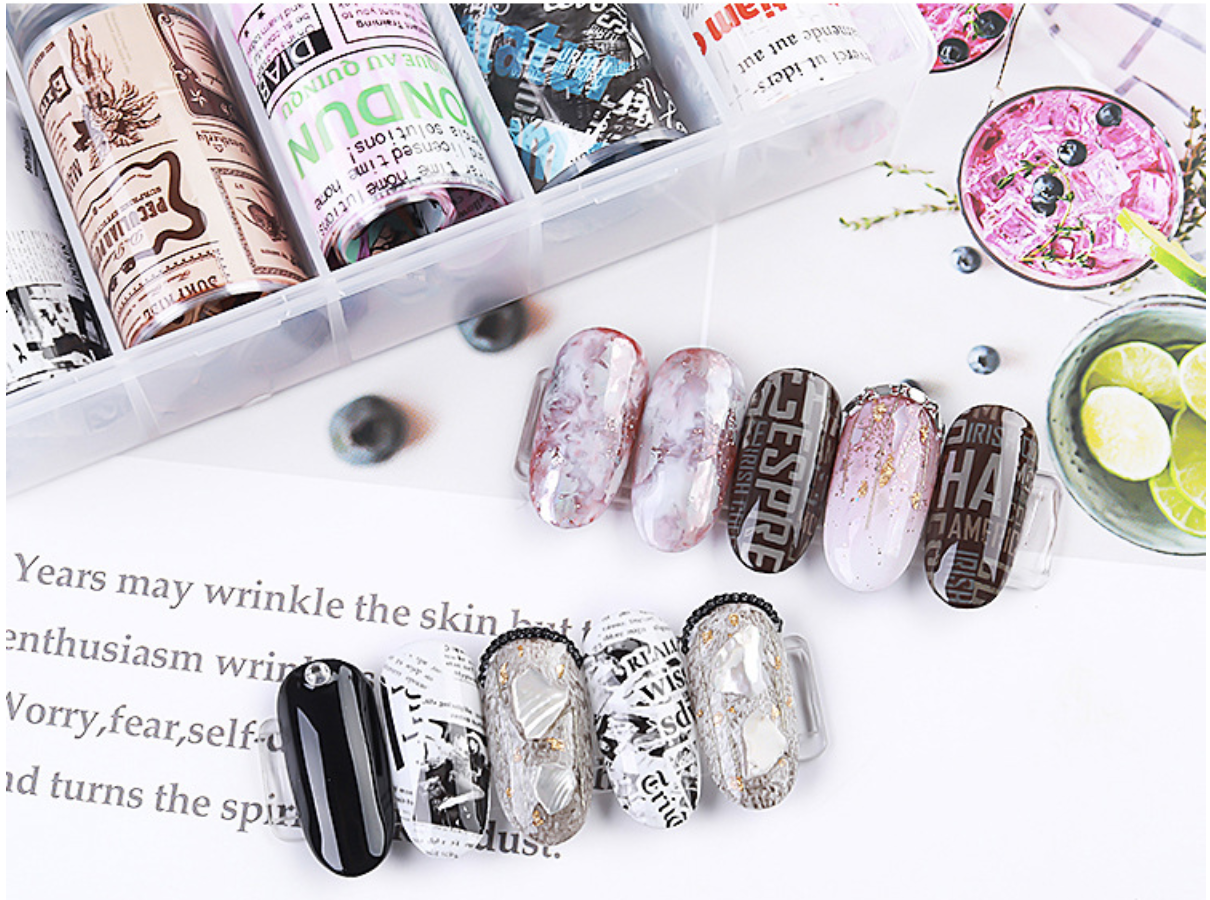 Foil Giấy Báo Trang Trí Móng Hộp 10 Ô