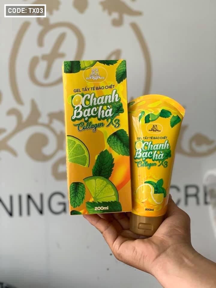 Gel Tẩy Tế bào Chết Chanh Bạc Hà Collagen X3 Đông Anh 200ml Chính Hãng 100% Trắng Da , Se Khít Chân lông