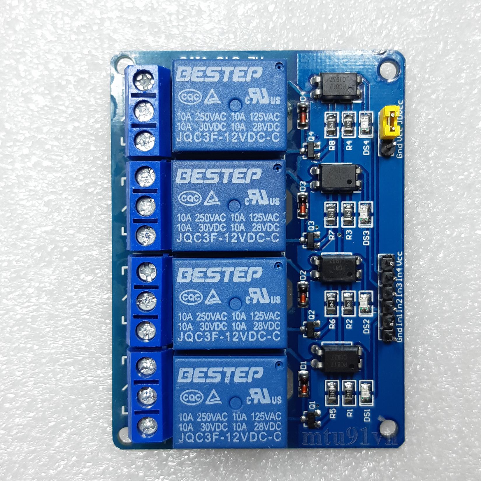 Module 4 Relay 12V có Opto cách ly đóng ngắt mạch điện AC/DC
