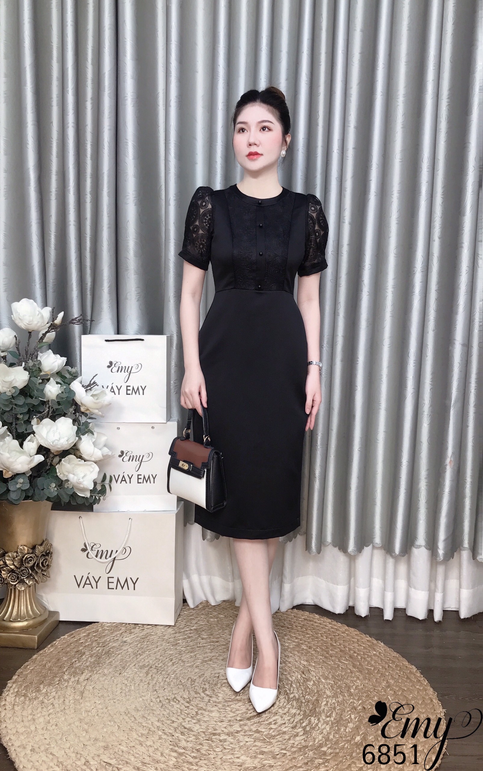 Đầm EMY EM6851 Đầm Body Ren Đen