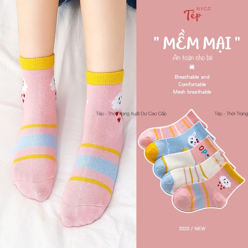(Sét 5 đôi )Tất Cao Cổ Cho Bé , Tất Trẻ Em Cao Cổ - Dày - Mịn - An Toàn