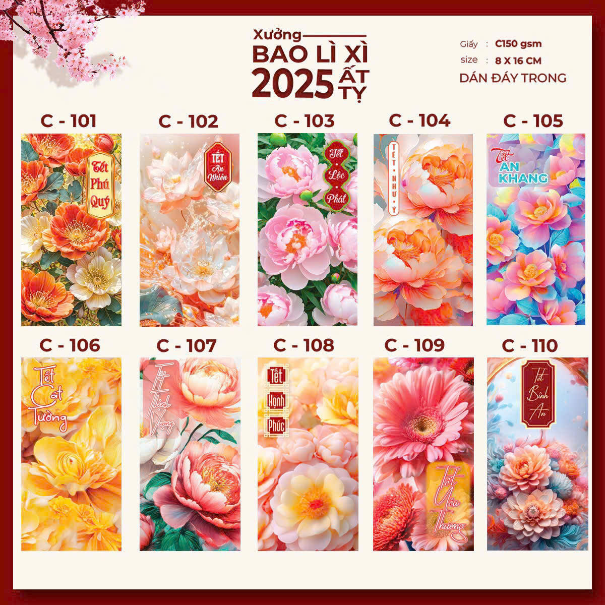 Sỉ 500 Bao Lì Xì Truyền Thống đã vô bao kiếng 10 bao/ xấp