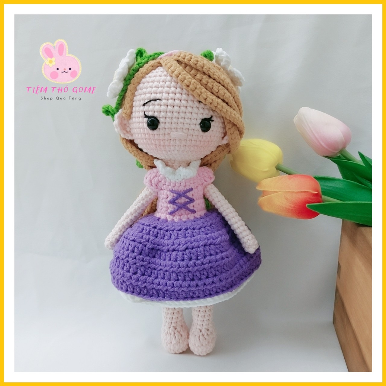 Búp bê len móc handmade - Công chúa tóc Mây Japunzel