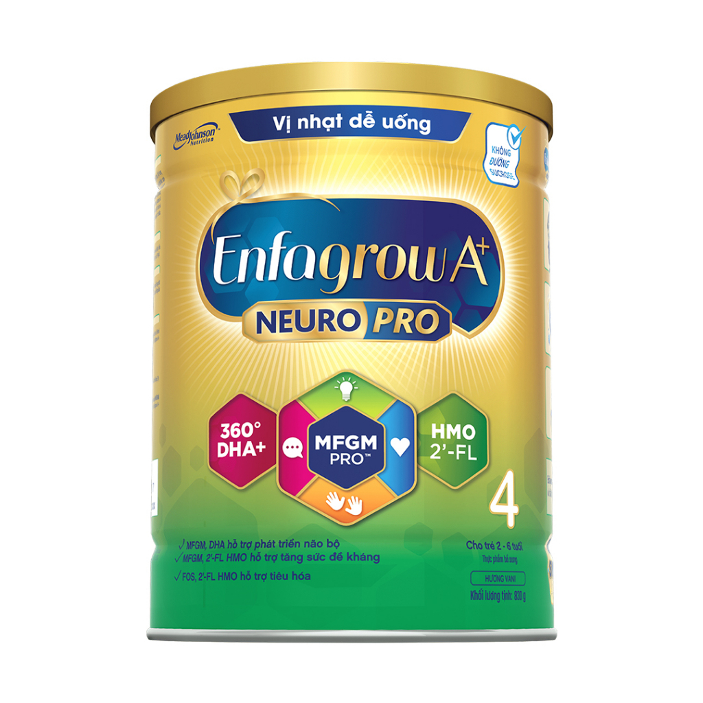 Sữa bột Enfagrow A+ 4 NEURO PRO 830g Mới (vị nhạt dễ uống)
