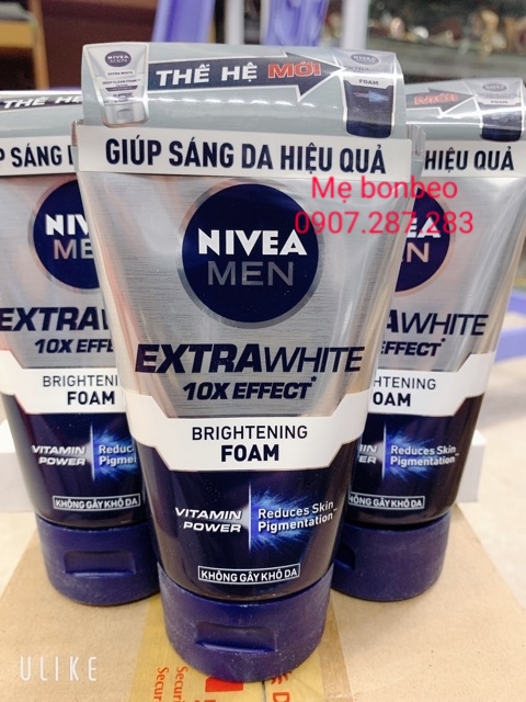 Sữa rửa mặt sáng da Nivea Men Extra White 10x Effect 100g