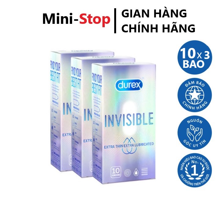 Freeship Combo 3 hộp Bao cao su siêu mỏng Durex Invisible Extra Thin - Extra Sensitive (30 cái)