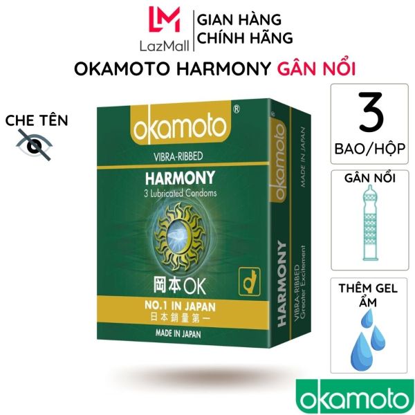 Bao Cao Su okamoto Harmony 3 cái/Hộp cỡ nhỏ Siêu mỏng mềm mại kéo dài thời gian chống tuột cao cấp
