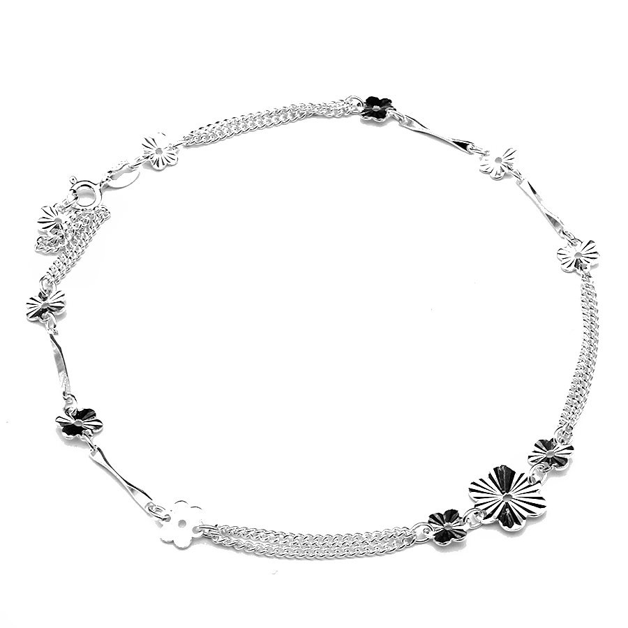 Lắc Chân Nữ Bạc Hiểu Minh LC009 Hoa Xinh Dây Kép Bảo Hành Vĩnh Viễn