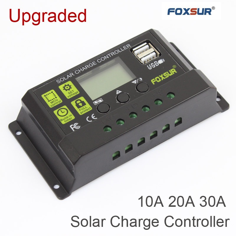 Điều khiển sạc pin năng lượng mặt trời foxsur 10a 20a 30a 12v/24v solar charge controller