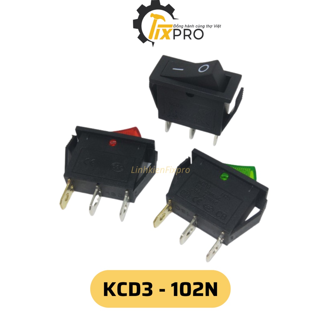 Công tắc bập bênh kcd3-102n 15a 250v 3p 3 chân 11x28mm có đèn công tắc lioa