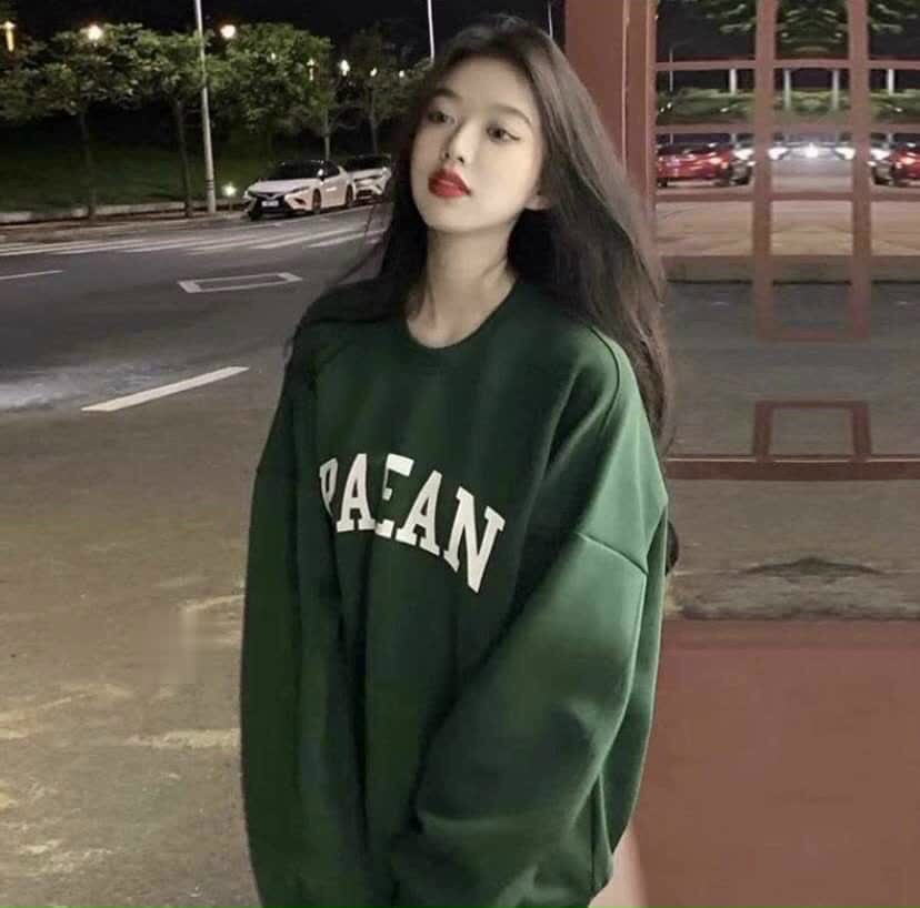 Áo sweater nữ chất nỉ cotton paean màu xanh hot trend form rộng