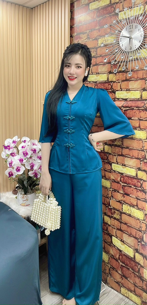 Lam túi tiền bigsize 70kg lam gấm túi tiền , đồ lam nữa đi chùa , bộ đi lễ nữ bigsize