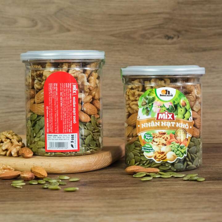 Mix Nhân Hạt Khô hộp 255g (Gồm Nhân Bí Xanh, Nhân Hạt Óc Chó, Hạnh Nhân tách vỏ nướng)