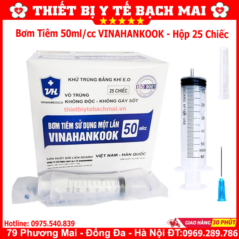 Bơm Kim Tiêm 50ml/cc Vinahankook Hộp 25 Chiếc