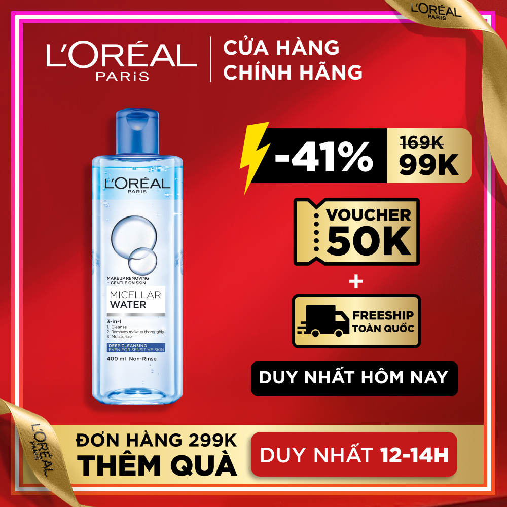 Nước tẩy trang cho mọi loại da LOreal Paris 3-in-1 Micellar Water 400ml (sạch sâu)|ProductId:454