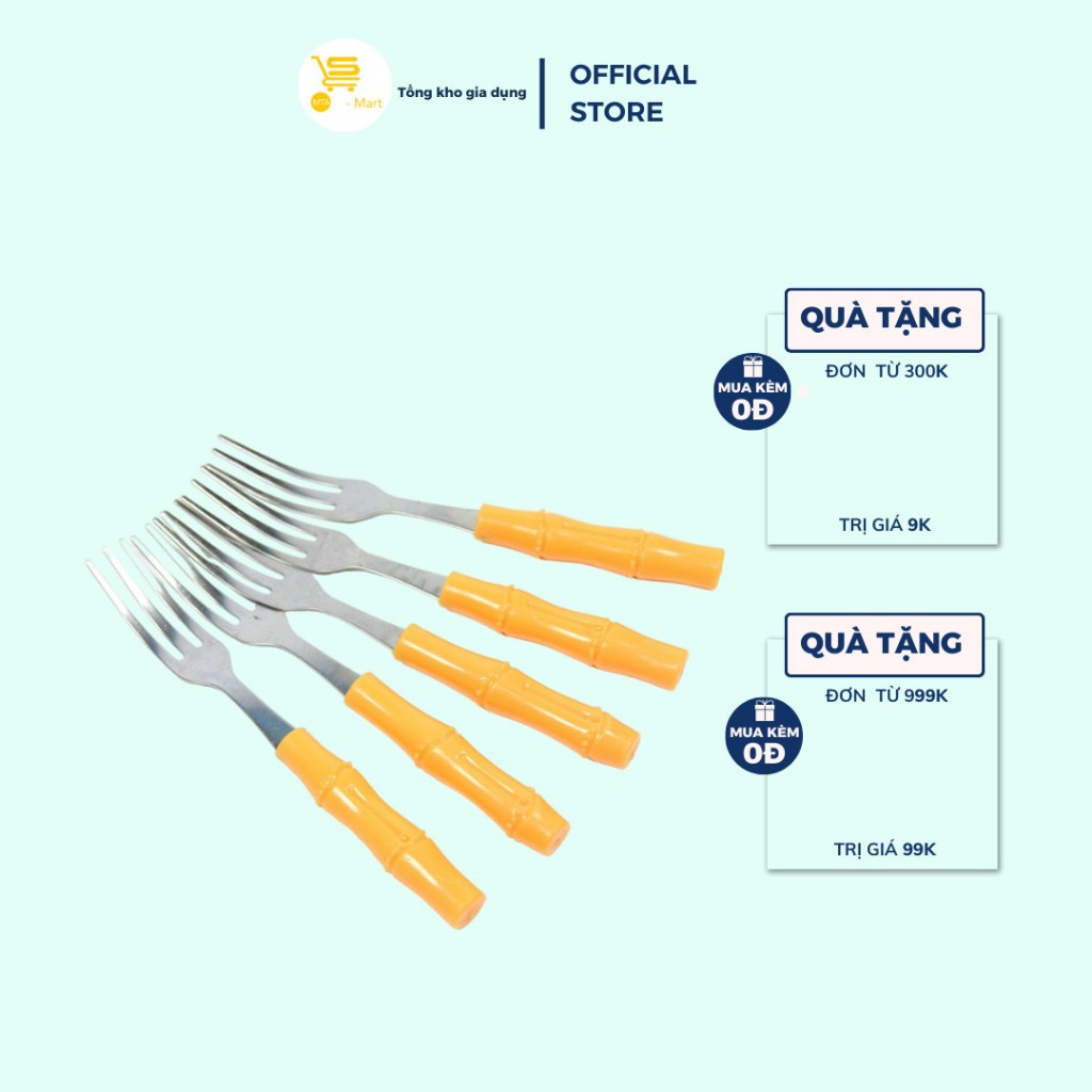 Túi 10 Nĩa Inox Cán Trúc Vàng, Nĩa Ghim, Xiên Trái Cây, Nhỏ Gọn, Tiện Lợi MTA-MART2